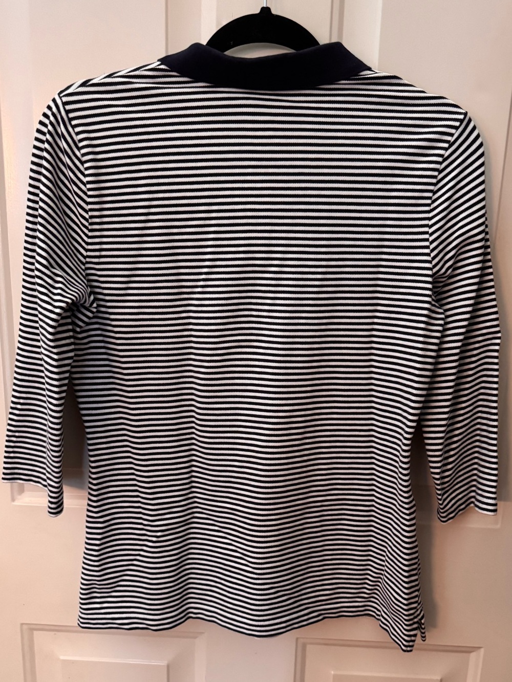 Tommy Hilfiger Women’s Striped Quarter Zip Polo Top Navy White 3/4 Sleeve Medium - Picture 6 of 11